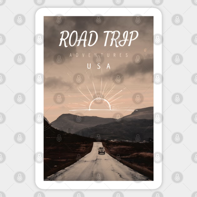 Vintage Retro Road Trip Adventures USA Sticker by POD24